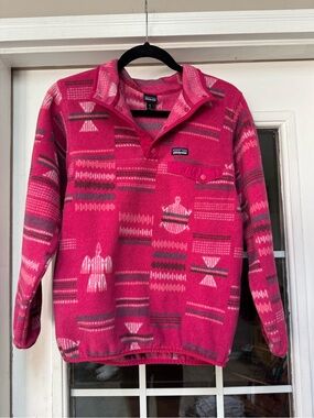Patagonia Girls XL 14 Lightweight Synchilla Snap-T Fleece Pink Aztec Tribal